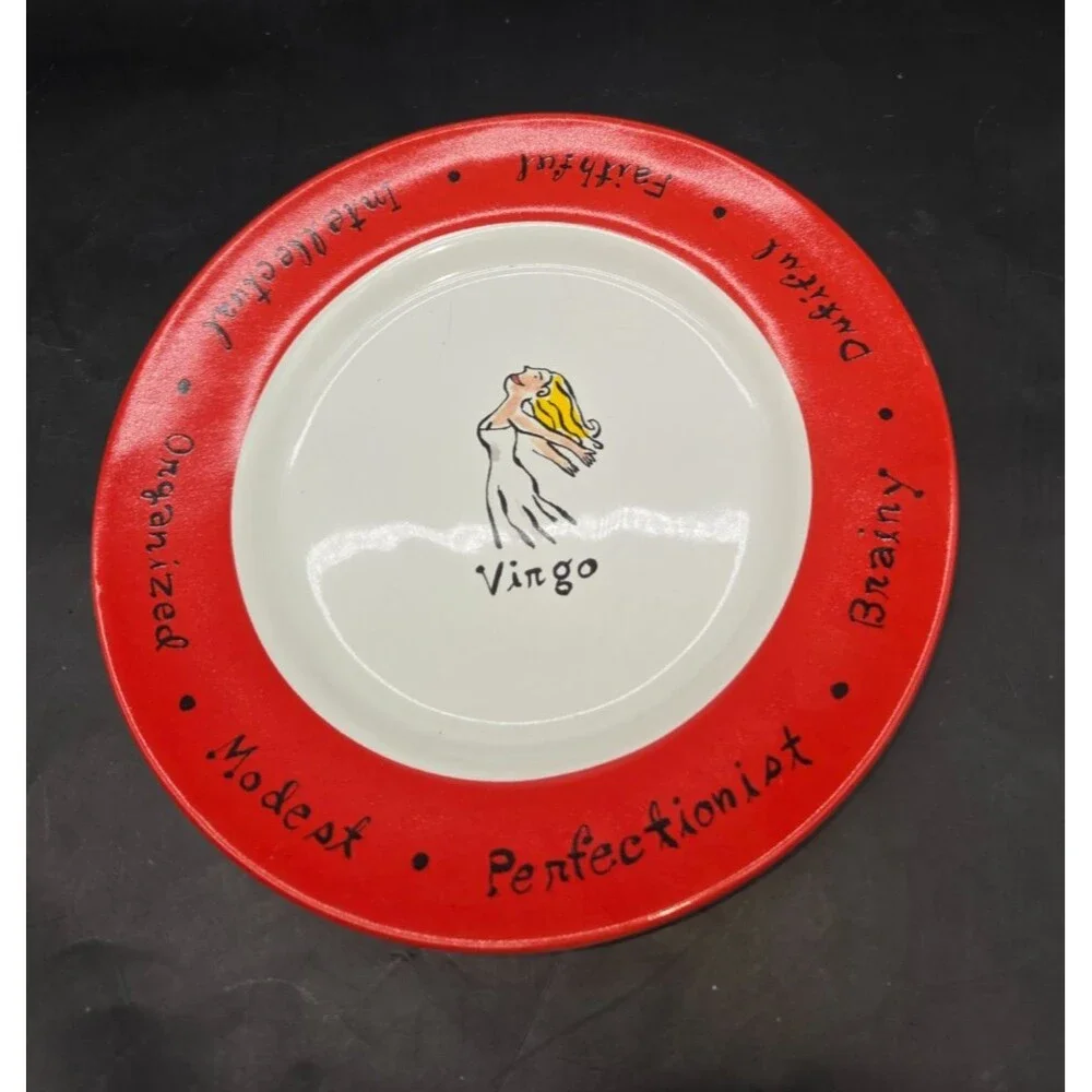 Pottery Barn Red What's Your Sign Plate Virgo 8 Inches Retired